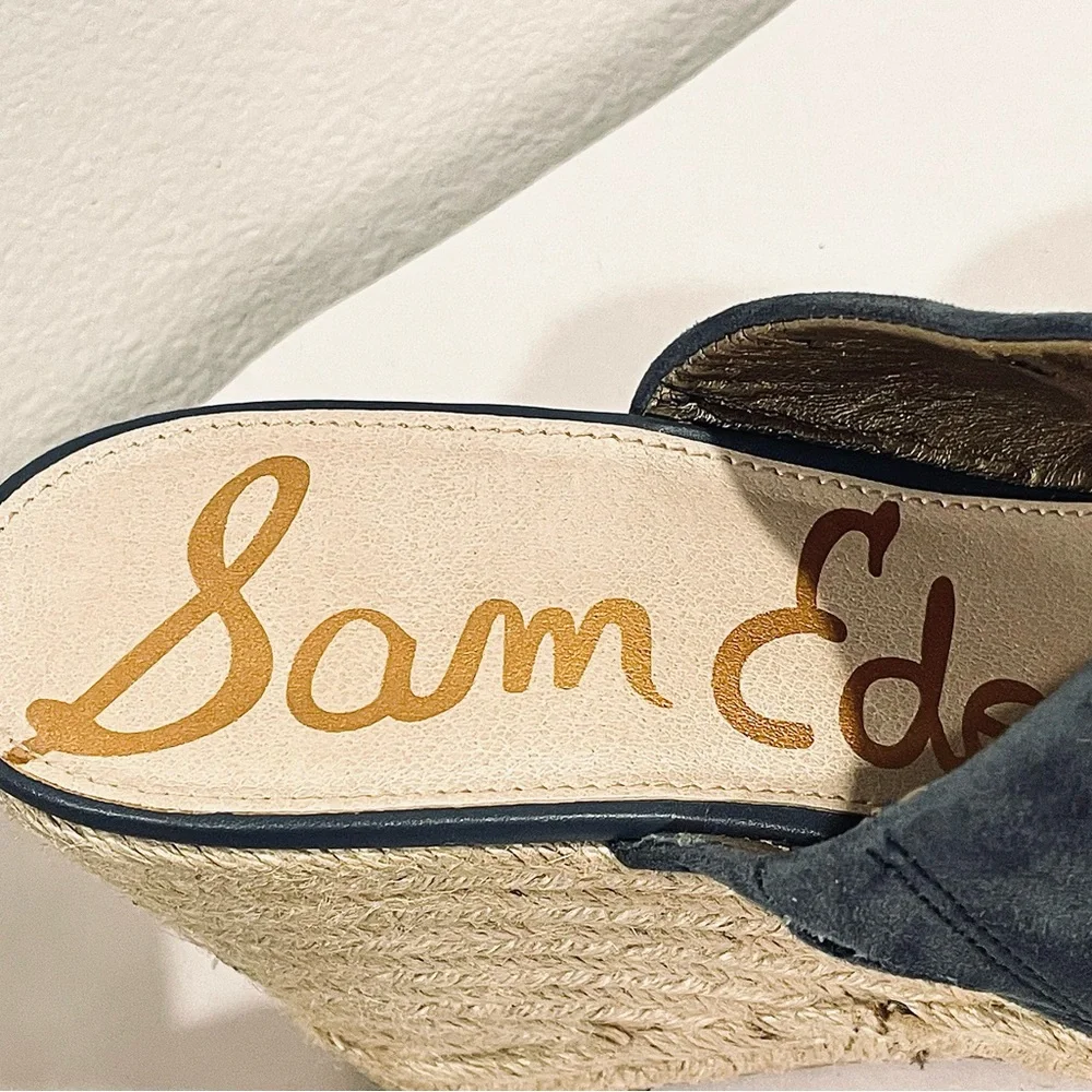 Sam Edelman “BONNIE” Espadrille Navy Blue Suede Jute Wedge Sandals | EU 39 US 8